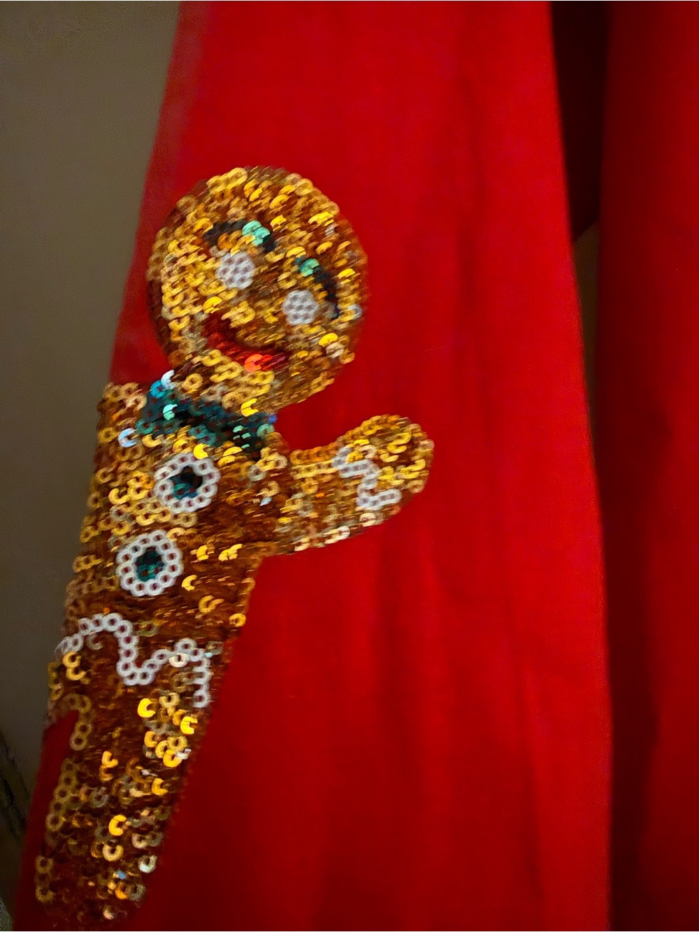 Philosophy Red Sweatshirt with Gold Sequin Gingerbread Motif - Picture 2 of 7